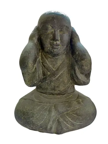 Product image of the product “Sitting monk with closed ears, 46 cm height, cast stone, handcrafted & coloured Not Hear | 45 cm”